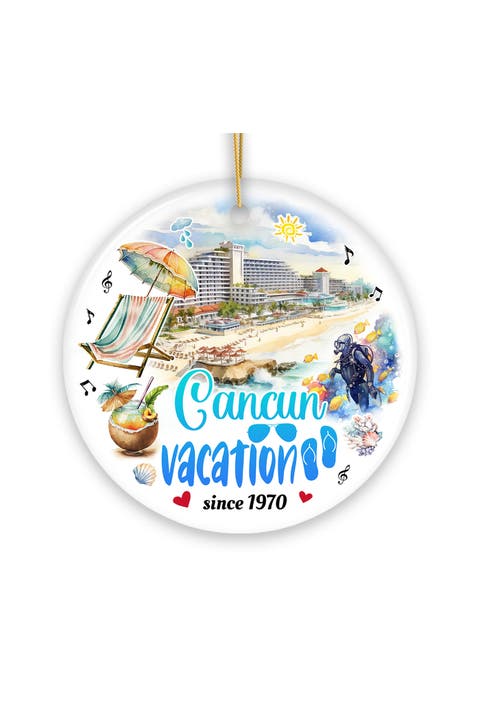 Cancun Beach Vacation Watercolor Ceramic Ornament