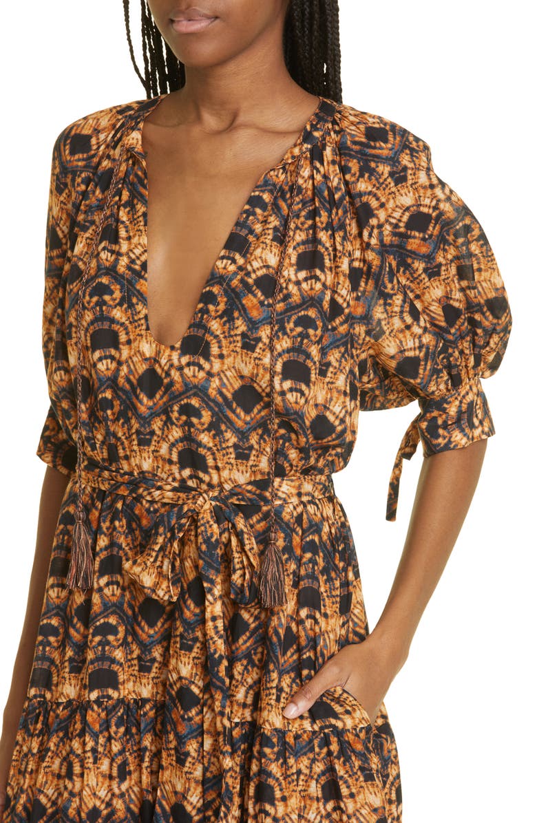 Ulla Johnson Selena Tie Dye Puff Sleeve Cover-Up Maxi Dress, Alternate, color, 
