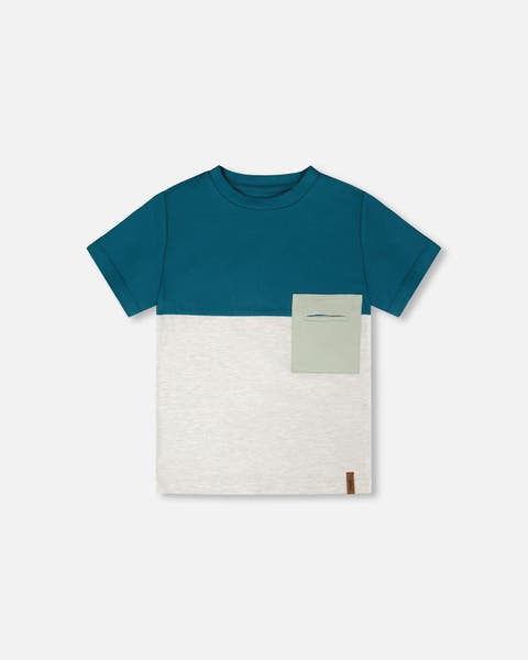 Organic Cotton Colorblock Jersey Short Sleeve T-Shirt with Chest Pocket (Toddler, Little Kid & Big Kid)