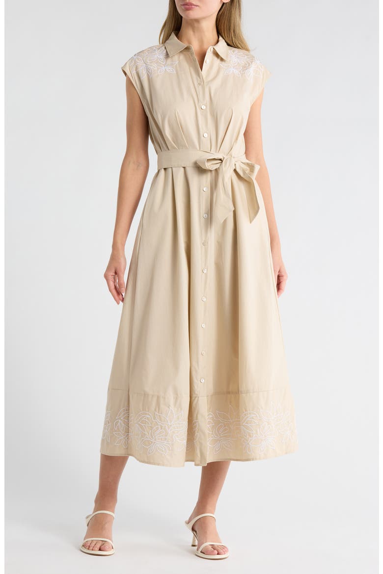 Floral Embroidered Poplin Shirtdress, Main, color, STONE