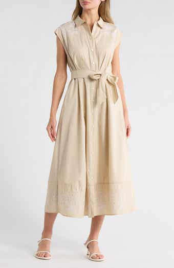 Ellen Tracy Floral Embroidered Poplin Shirtdress