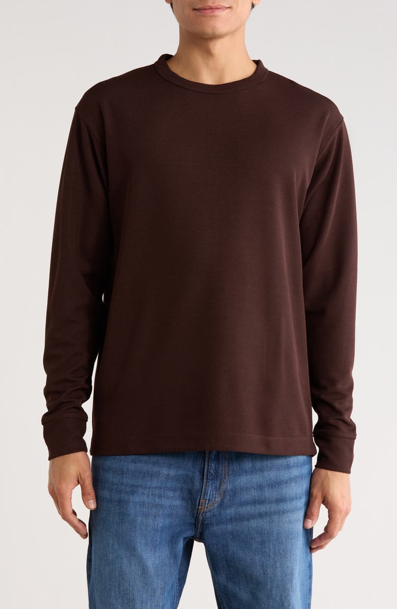 DENIM AND FLOWER Textured Crewneck Sweater, Main, color, Brown