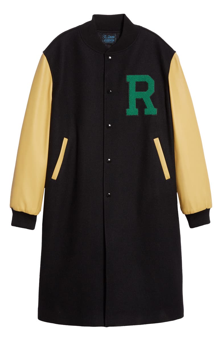 Raf Simons Leather Sleeve Long Wool Bomber Jacket, Alternate, color, 