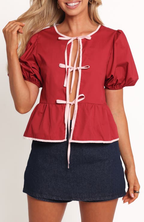 Ellien Tie Front Puff Sleeve Top