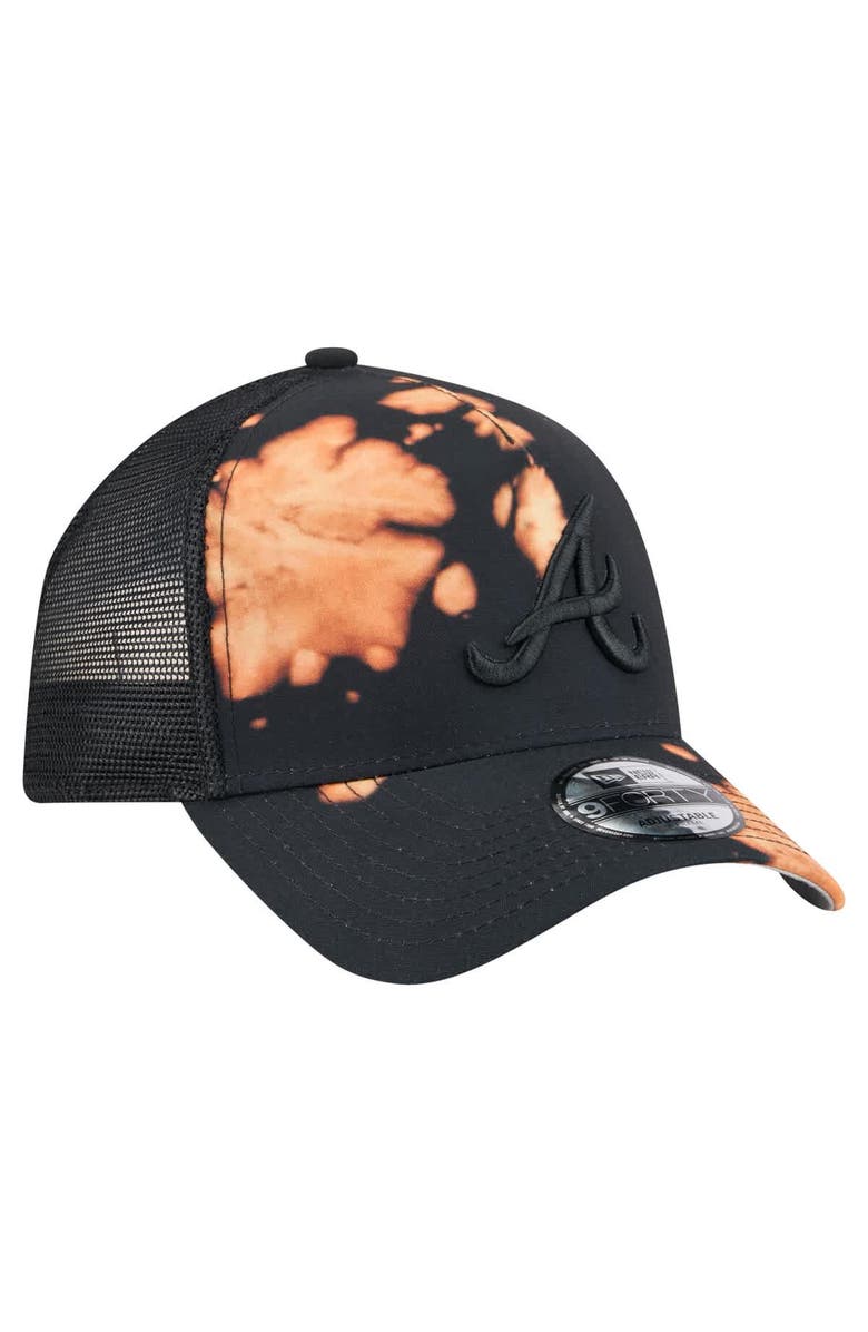 New Era Men's New Era  Black Atlanta Braves Bleached A-Frame 9FORTY Adjustable Hat, Alternate, color, 