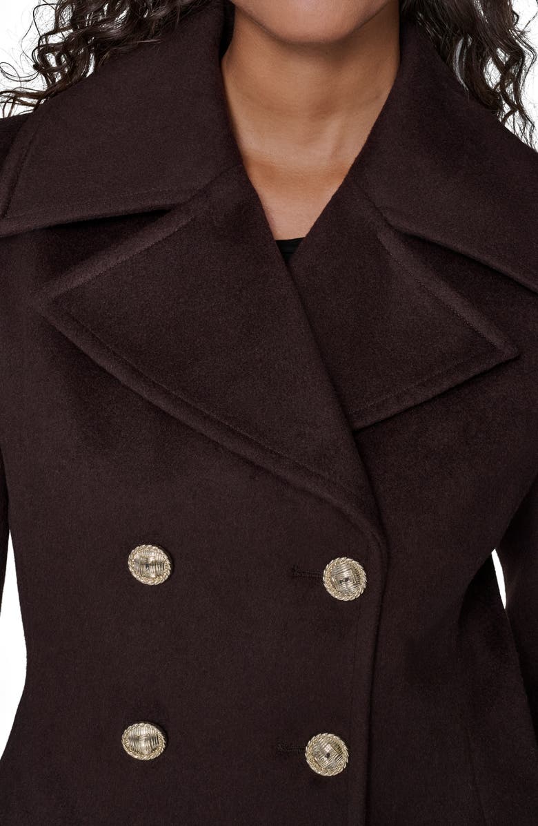 KARL LAGERFELD PARIS Low Waist Double Breasted Wool Blend Peacoat, Alternate, color, Chocolate
