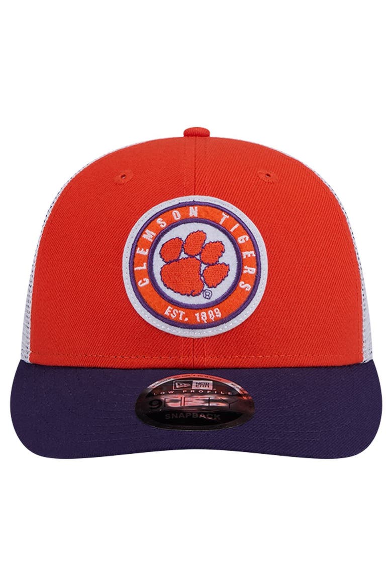 Men's New Era Orange Clemson Tigers Throwback Circle Patch 9FIFTY Trucker Snapback Hat, Alternate, color, Orange