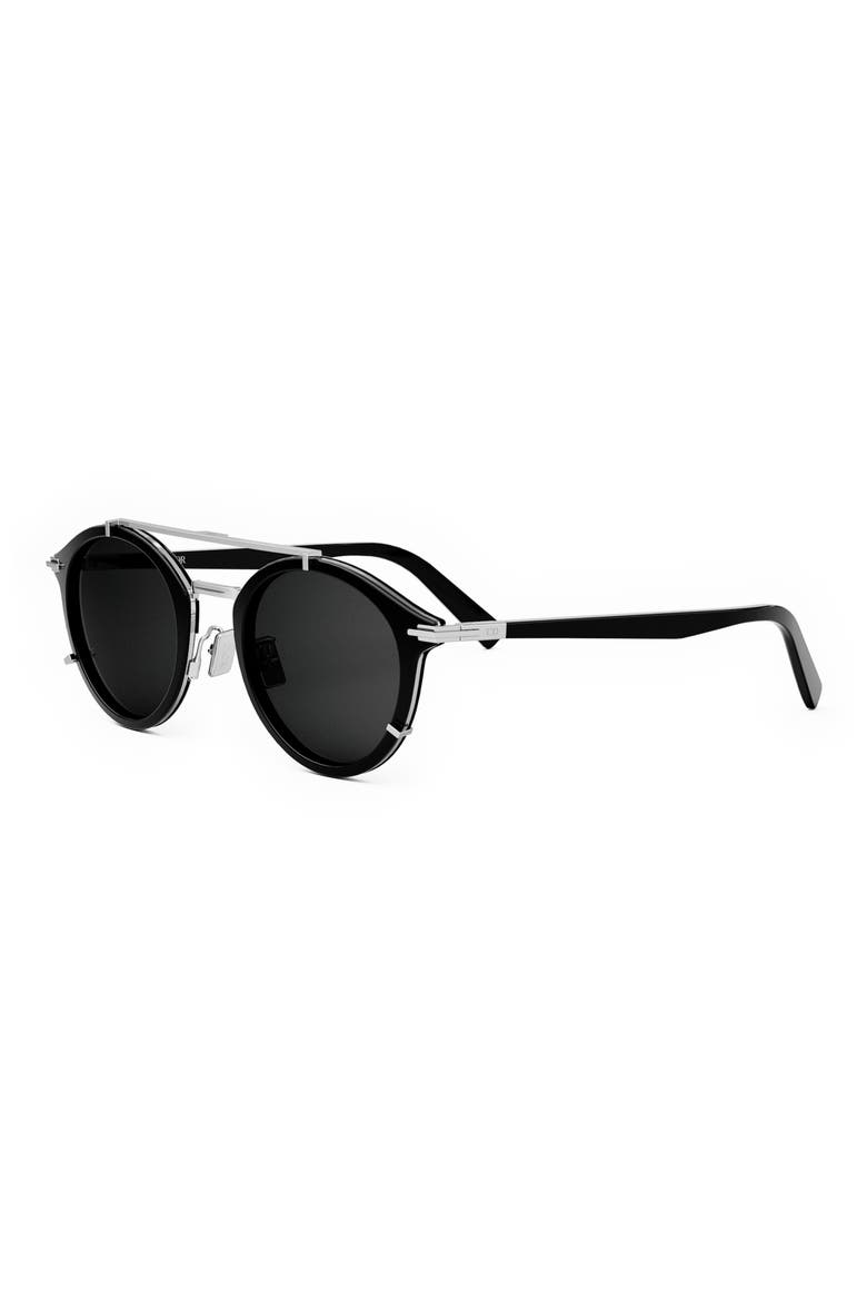 'DiorBlackSuit R7U 50mm Round Sunglasses, Alternate, color, SHINY BLACK / SMOKE