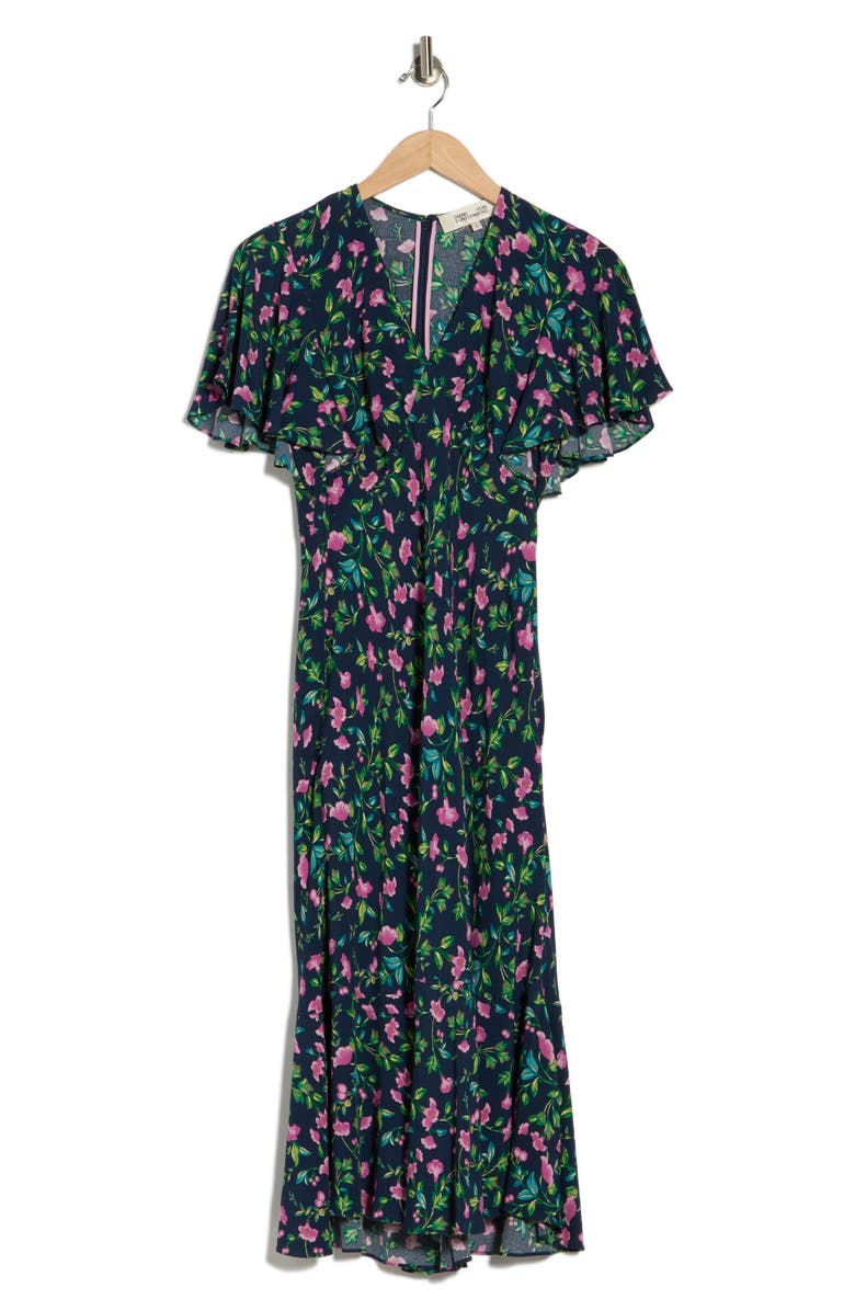 Diane von Furstenberg Cecelia Floral Flutter Sleeve Midi Dress, Main, color, Healing Plants Navy