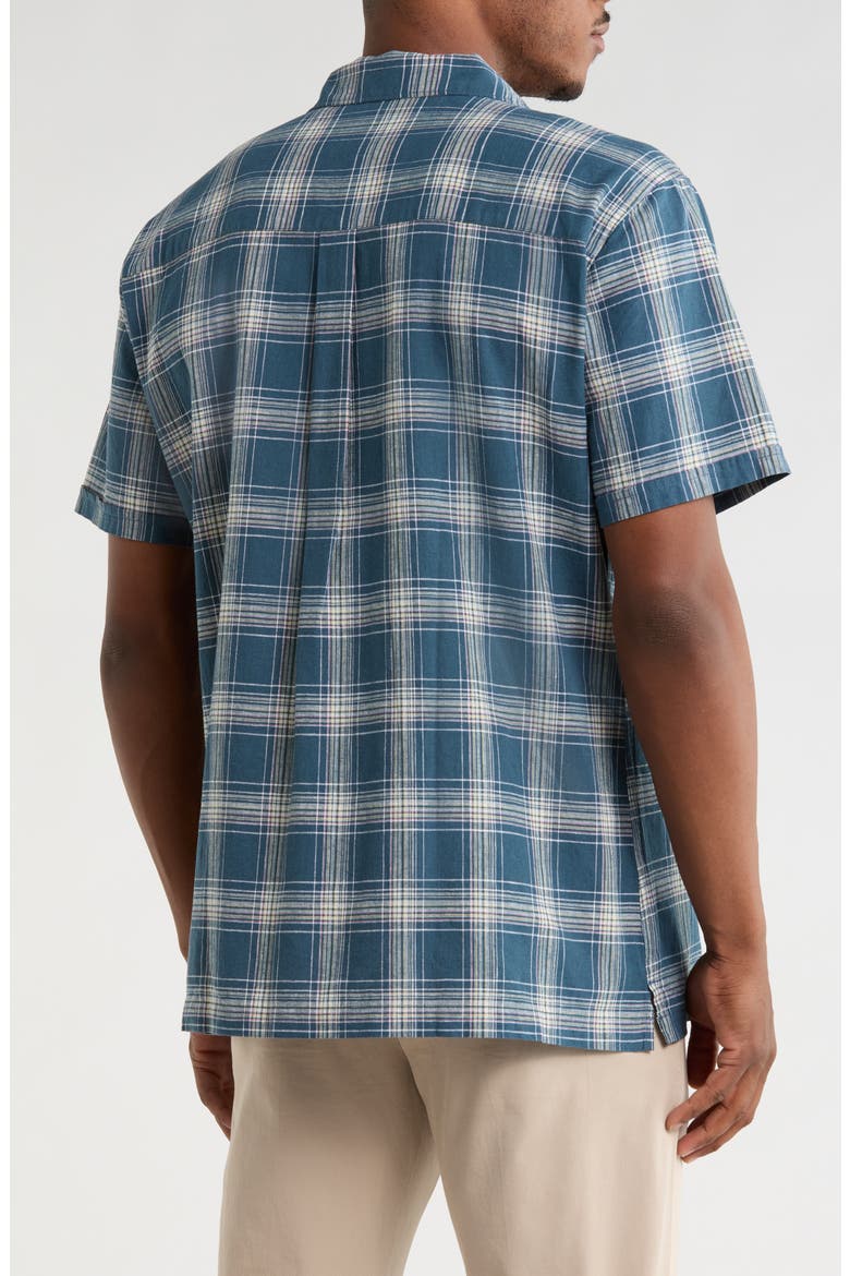 Fairlands Regular Fit Plaid Short Sleeve Linen & Cotton Button-Up Shirt, Alternate, color, DUSK BLUE