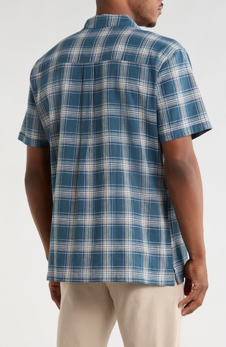 Barbour Fairlands Regular Fit Plaid Short Sleeve Linen & Cotton Button-Up Shirt, Alternate, color, Dusk Blue