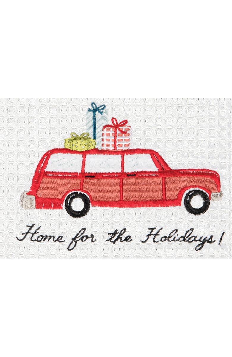 C&F Home 27" x 18" "Home For Holidays" Sentiment with Red Station Wagon Car Cotton Embroidered & Waffle Weave Kitchen DIsh Towel, Alternate, color, White