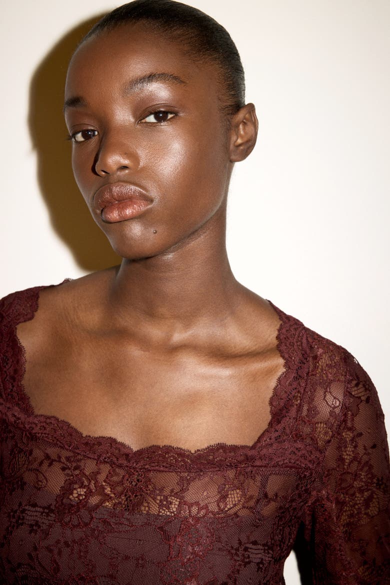 Long-sleeved Lace Top, Alternate, color, Dark red