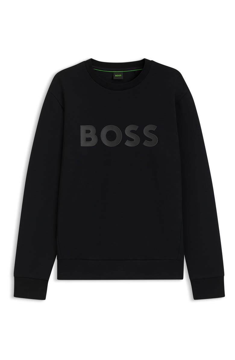 BOSS Salbo Tonal Logo Crewneck Sweatshirt, Alternate, color, Black