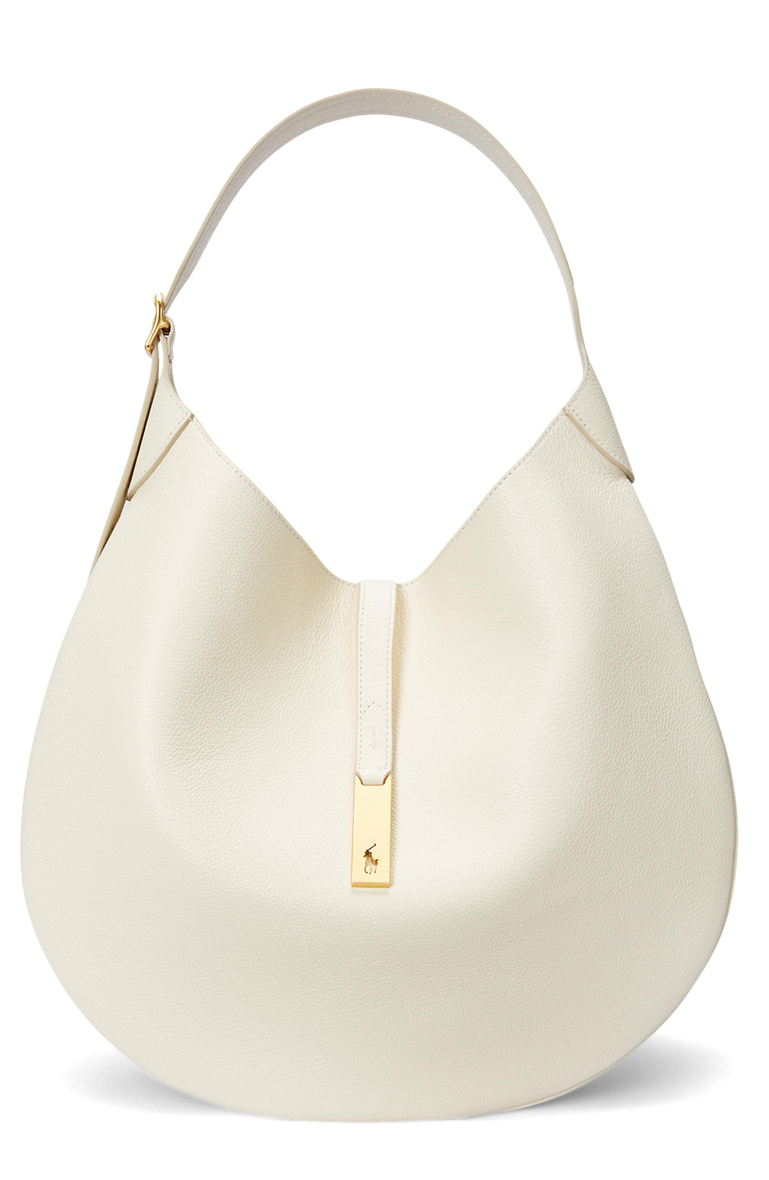 Polo Ralph Lauren Small Polo ID Leather Shoulder Bag, Main, color, Ivory