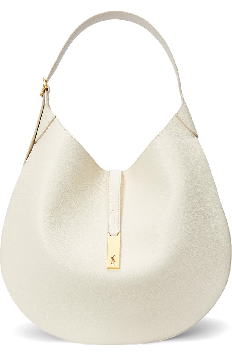 Polo Ralph Lauren Small Polo ID Leather Shoulder Bag, Main, color, Ivory