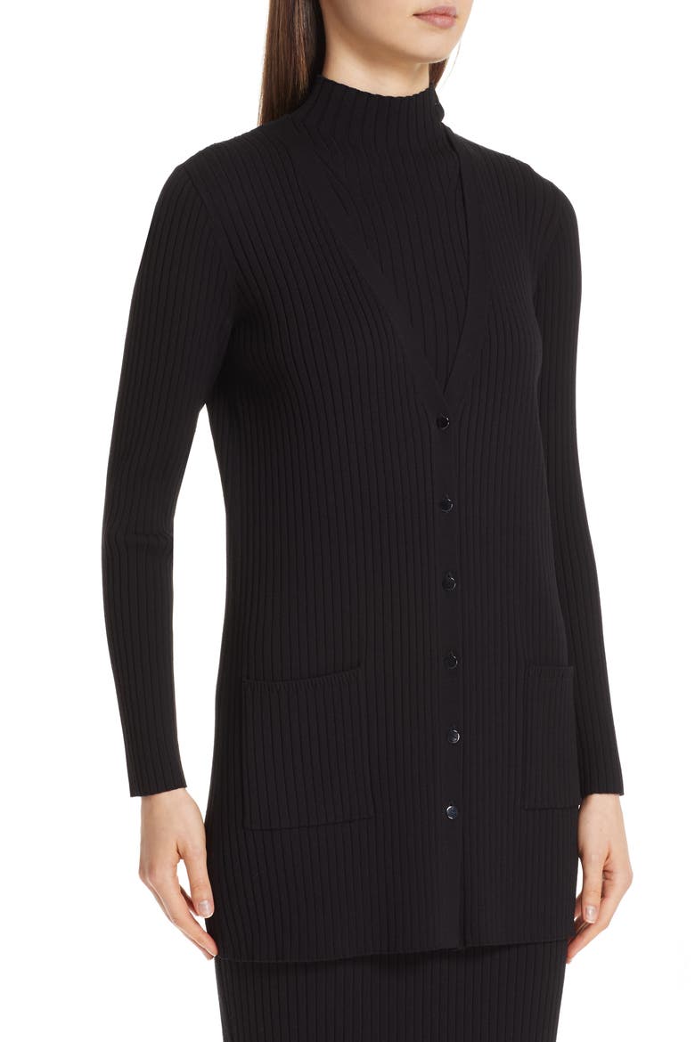 Flat Rib Knit Cardigan, Alternate, color, CAVIAR
