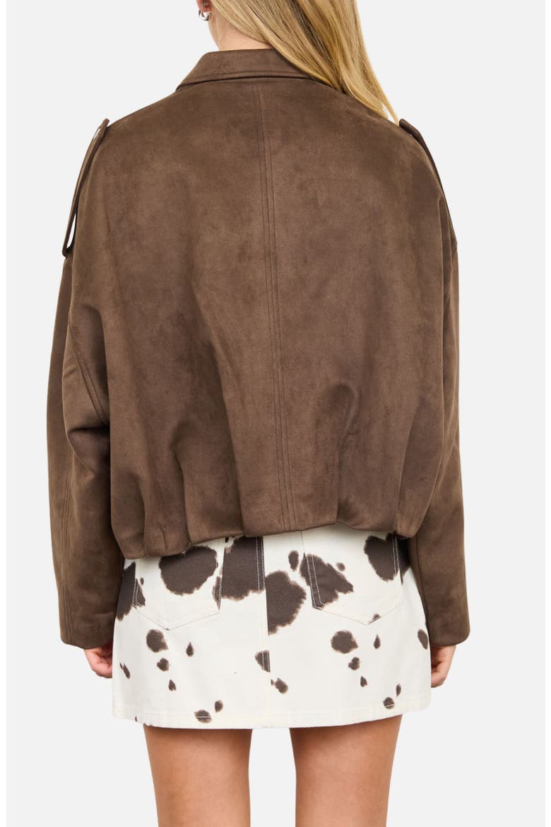 Faux Suede Epaulet Cropped Jacket, Alternate, color, DARK BROWN