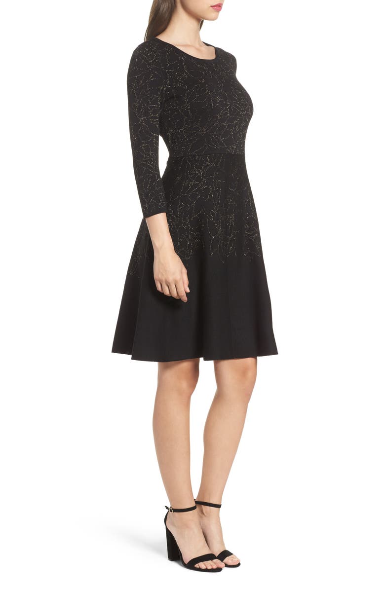 Taylor Dresses Metallic Knit Fit & Flare Dress, Alternate, color,