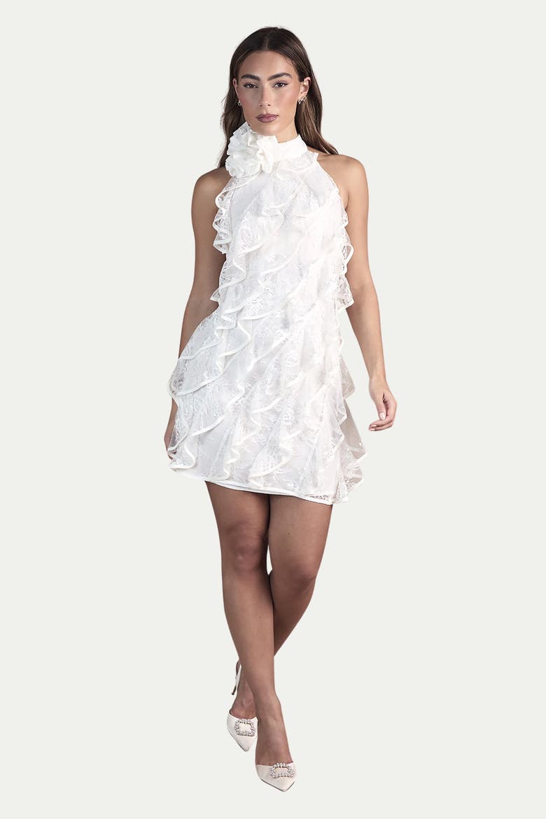 Lace Frill Mini Bridal Dress, Alternate, color, Ivory