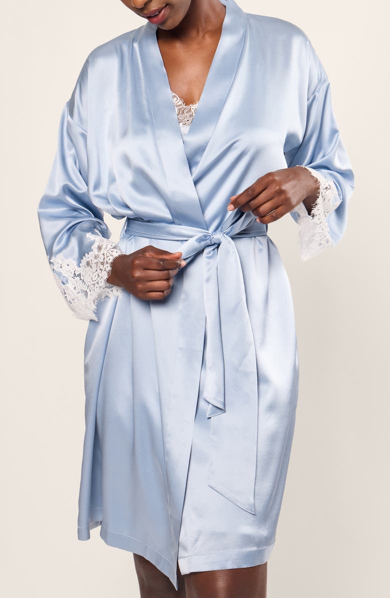 Petite Plume Periwinkle Lace Mulberry Silk Robe, Main, color, 