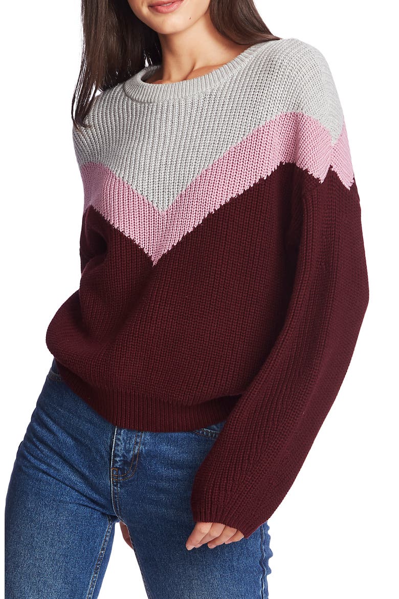 Chevron Front Crewneck Cotton Sweater, Main, color, MAHOGANY