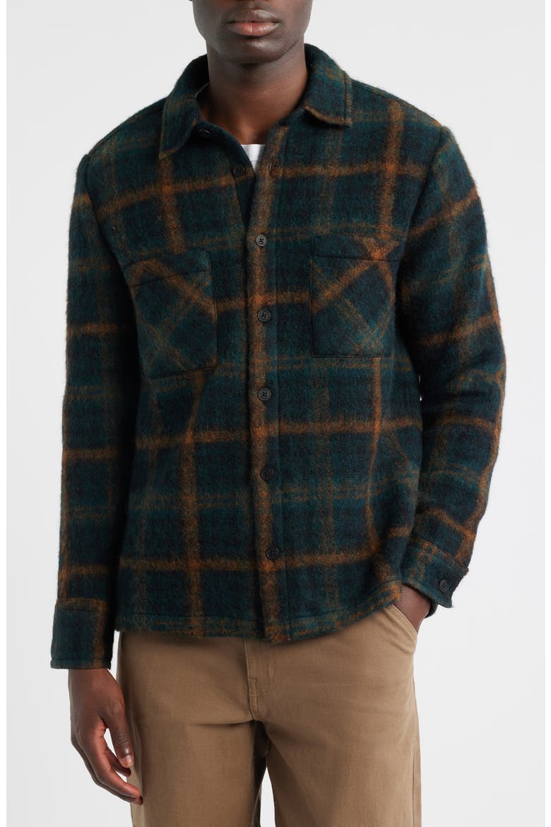 Whiting Check Wool Blend Overshirt, Alternate, color, TEAL / ORANGE