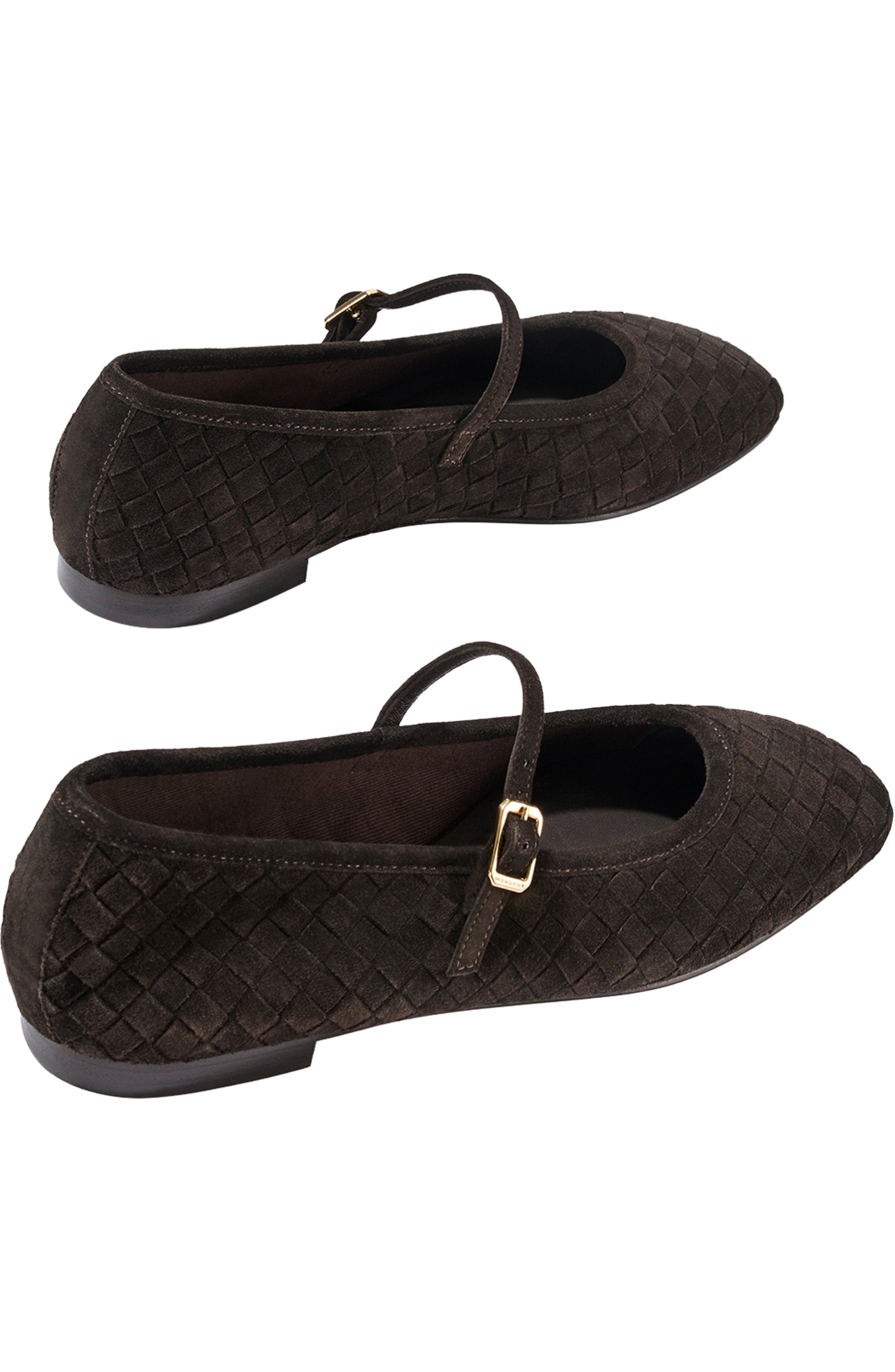 The Fonteyn Jane Flats, Alternate, color, Chocolate Woven Pasado Suede