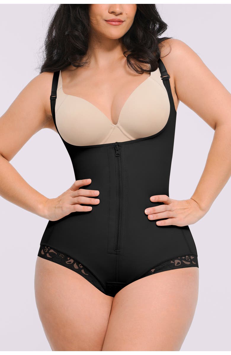 Shapellx AirSlim<sup>®</sup> Zipper Front Open Bust Brief Bodysuit, Main, color, Jet Black