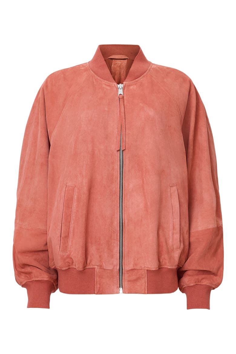 Dana Suede Bomber Jacket, Alternate, color, BURNT BRICK RED