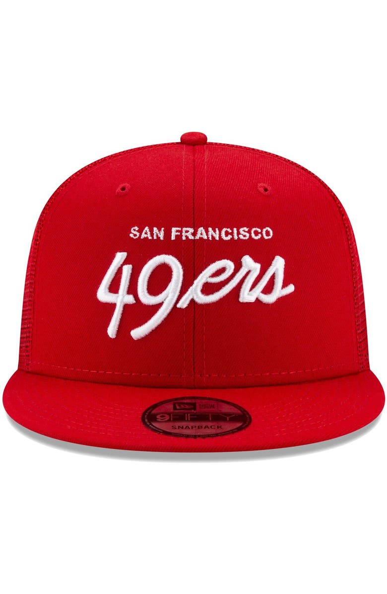 New Era Men's New Era Scarlet San Francisco 49ers Script Trucker 9FIFTY Snapback Hat, Alternate, color, 