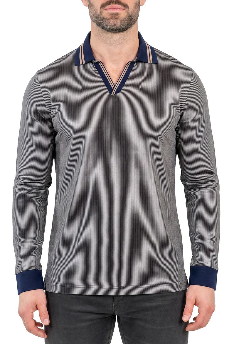 Unknown Long Sleeve Cotton Polo, Main, color, BROWN
