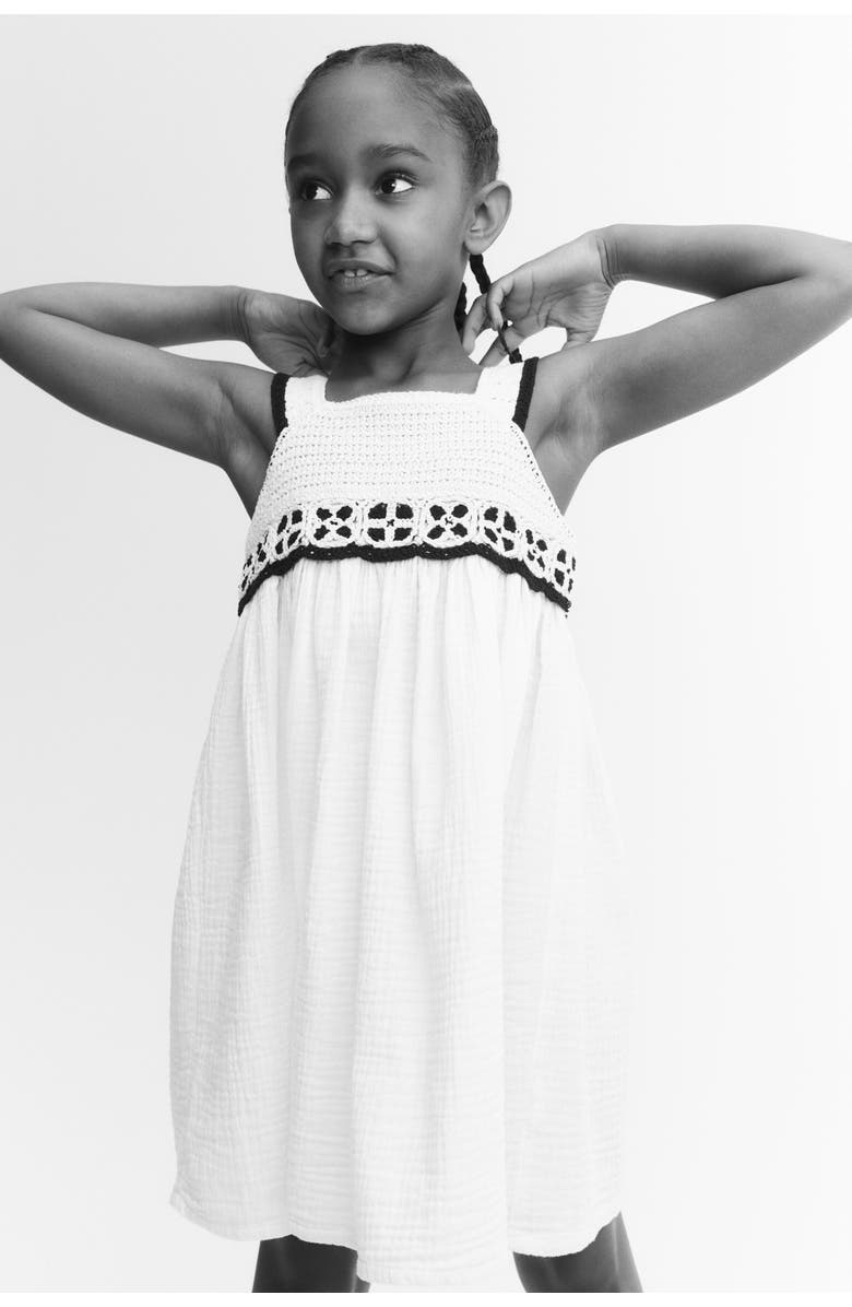 H&M Crochet-look-detail Muslin Dress, Alternate, color, Cream
