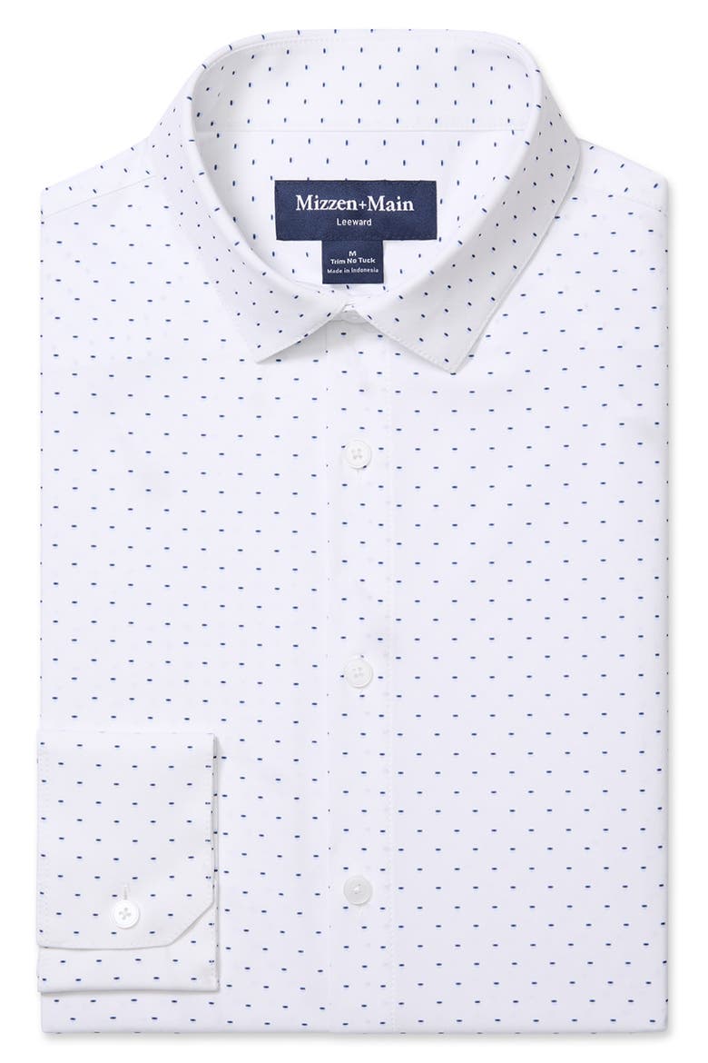 Leeward Trim Fit Neat Dot No Tuck Button-Up Shirt, Alternate, color, NAVY STACKED GEO