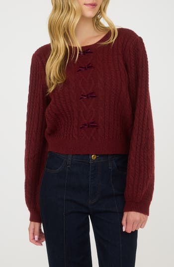 Blu Pepper Ribbon Crewneck Sweater In Burgundy