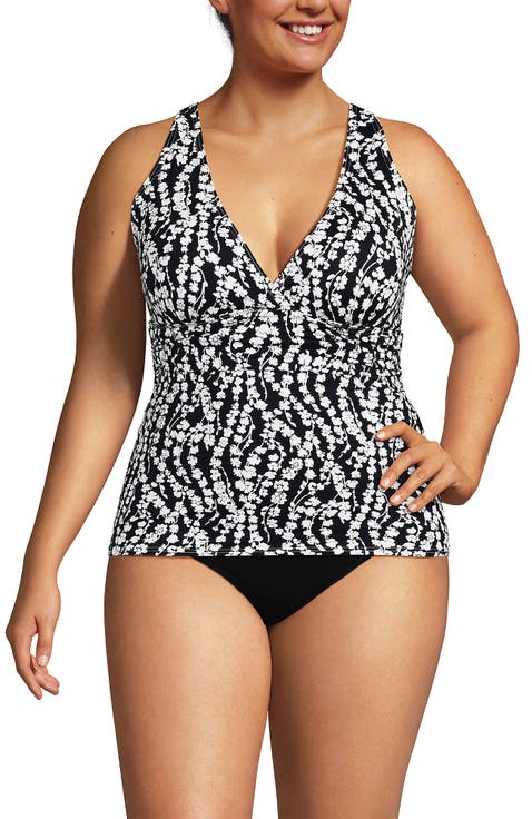 Plus Size V-Neck Plunge X Back Tankini Top