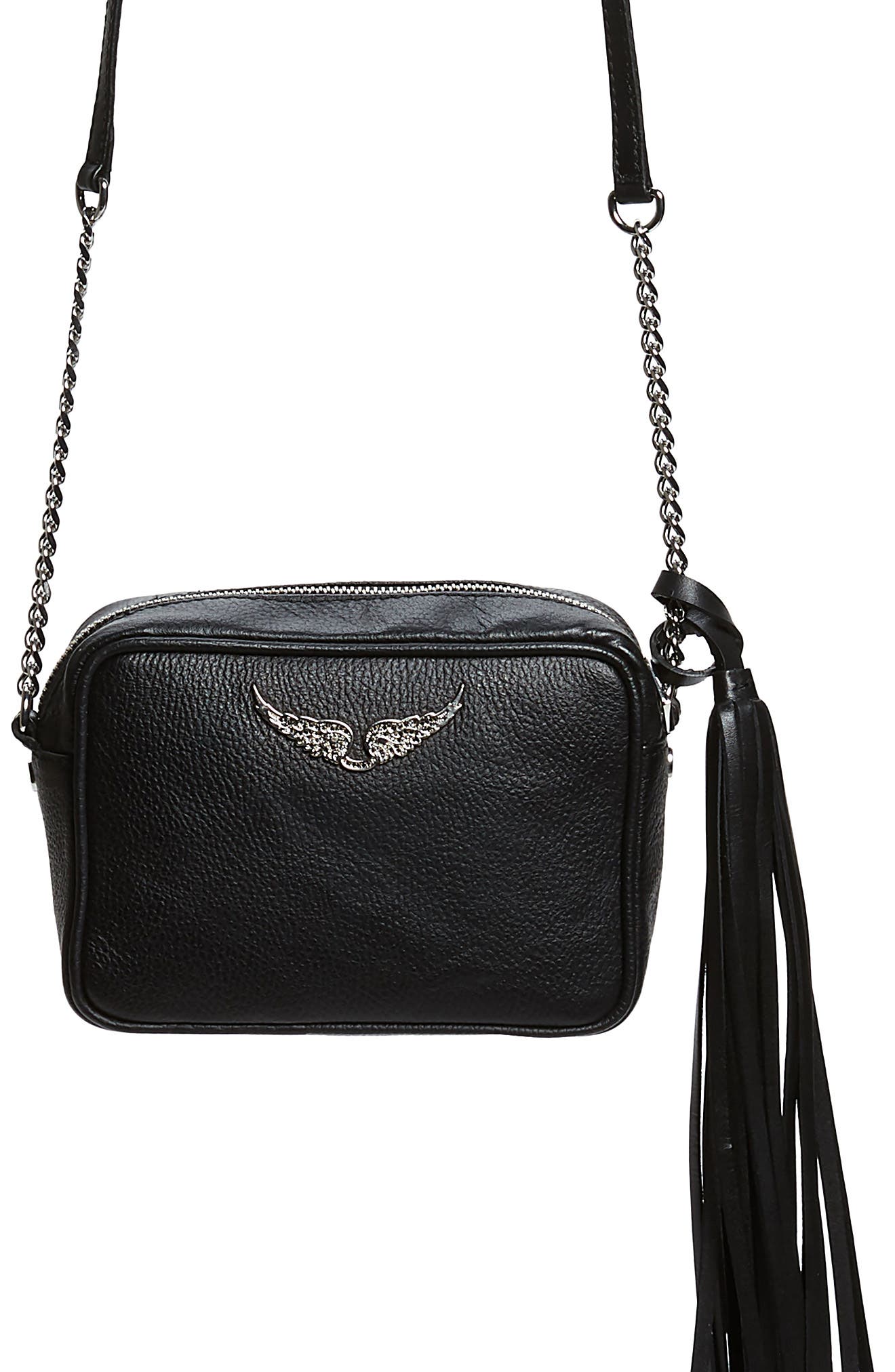 Zadig & Voltaire Boxy Extra Small Tassel Leather Crossbody Bag, Main, color, 