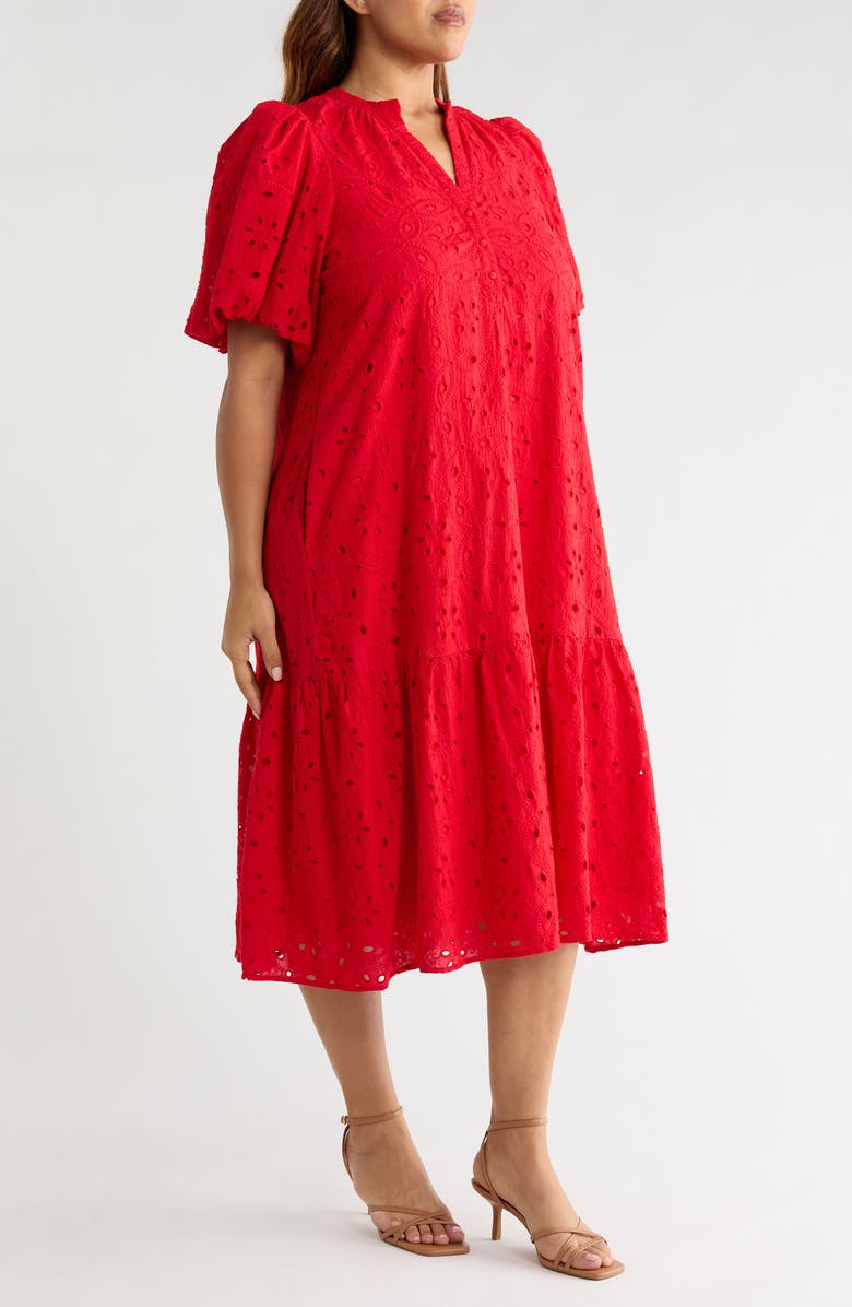 SUGARLIPS Embroidered Cotton Eyelet Dress, Alternate, color, Red