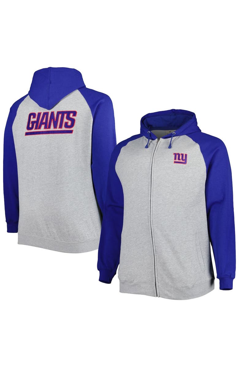 PROFILE Men's Heather Gray New York Giants Big & Tall Fleece Raglan Full-Zip Hoodie Jacket, Main, color, Heather Gray