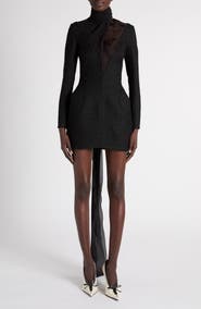 McQueen Long Sleeve Stretch Wool & Mohair Light Tweed Evening Minidress