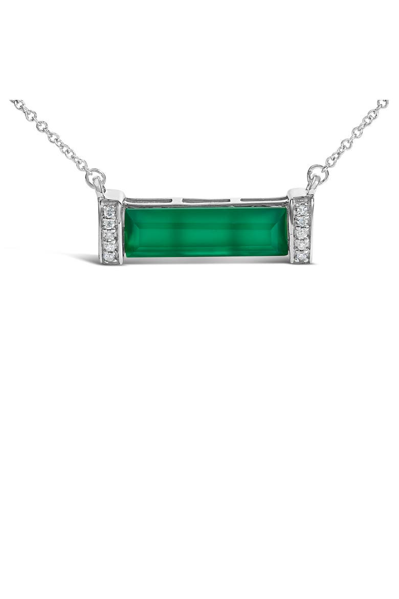 Sterling Silver Diamond Accent and Green Agate Bar Pendant Necklace, Alternate, color, Silver