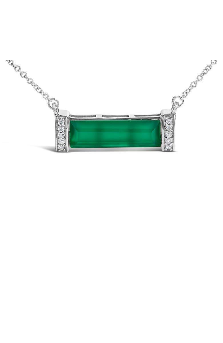 Haus of Brilliance Sterling Silver Diamond Accent and Green Agate Bar Pendant Necklace, Alternate, color, Silver