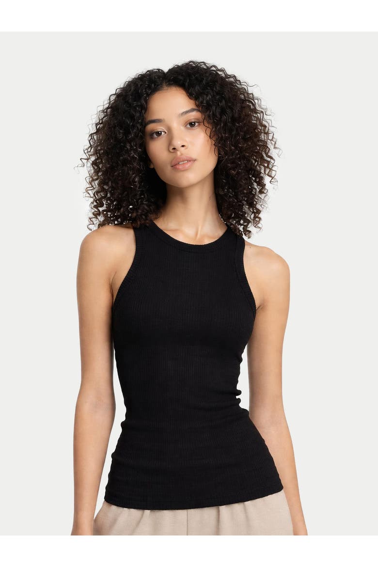 Ribbed Cotton Silk Cashmere Blend Tank Top, Alternate, color, black