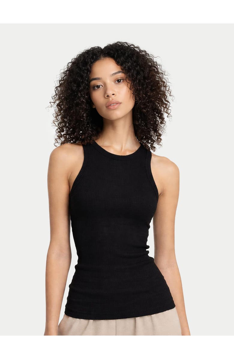 GOBI Mongolian Cashmere Ribbed Cotton Silk Cashmere Blend Tank Top, Alternate, color, Black