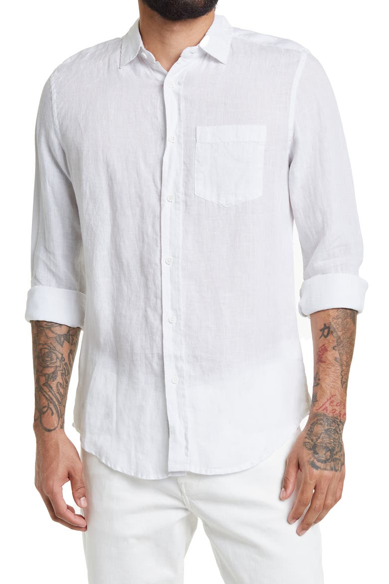 Woven Regular Fit Linen Shirt, Main, color, WHITE
