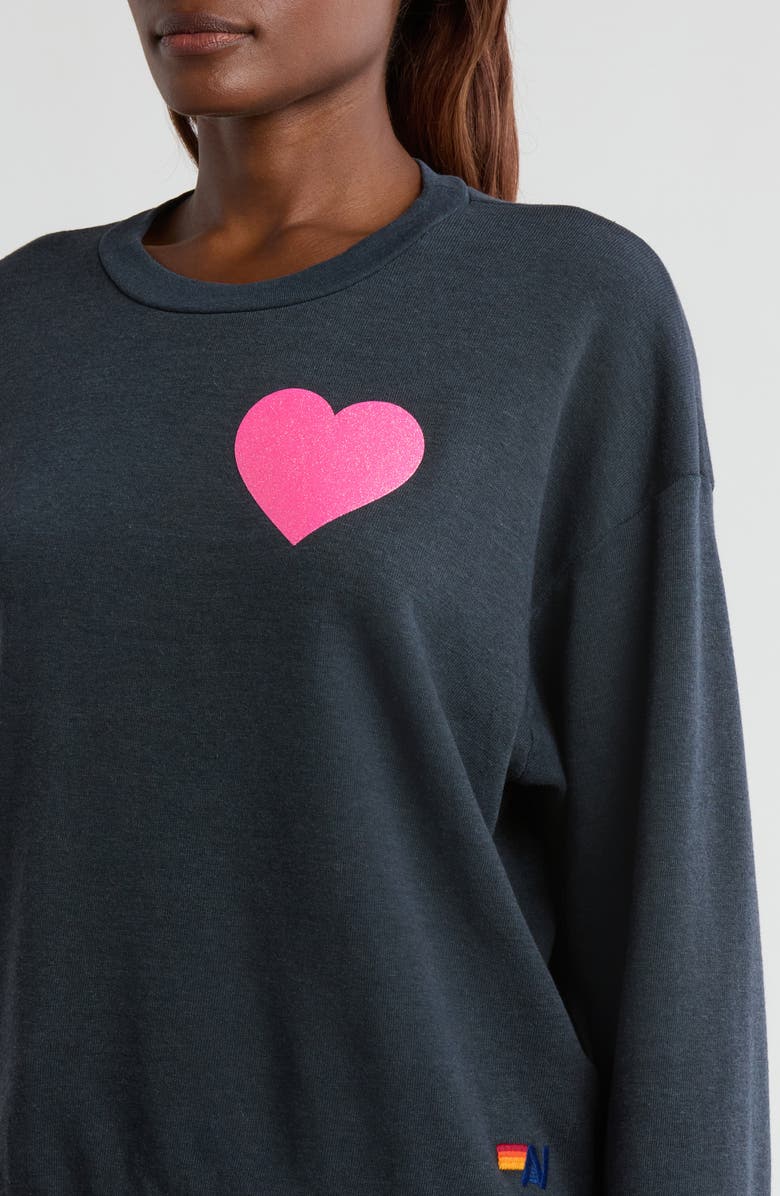 Aviator Nation Glitter Heart Fleece Sweatshirt, Alternate, color,