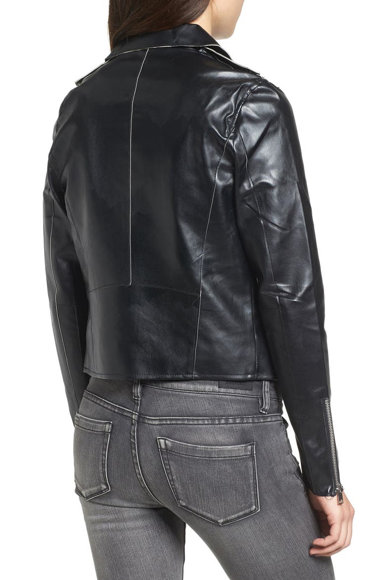 Faux Leather Moto Jacket, Alternate, color, BLACK