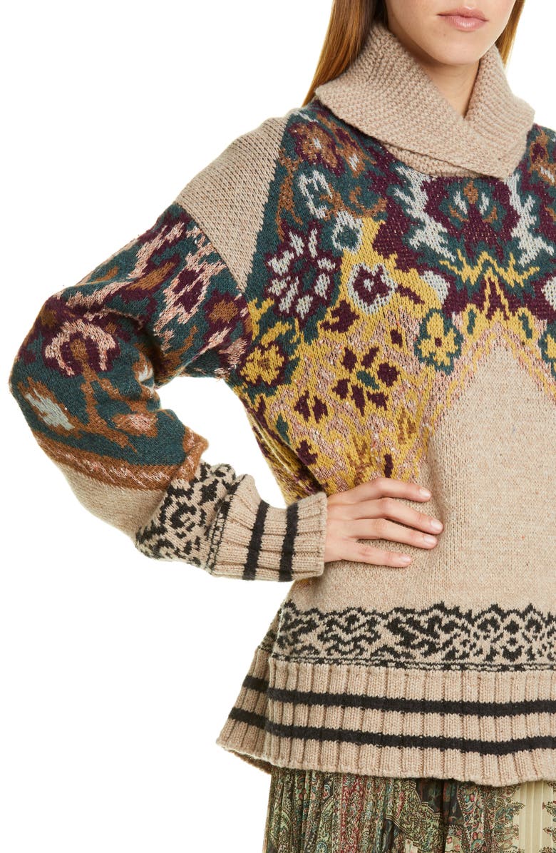Etro Shawl Collar Intarsia Sweater, Alternate, color, 