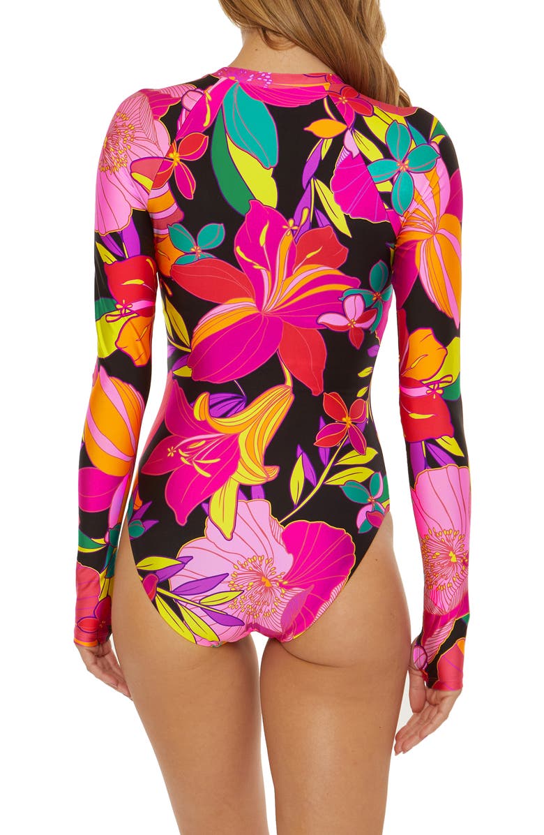 Trina Turk Solar Floral Half Zip Long Sleeve One-Piece Rashguard Swimsuit, Alternate, color, 