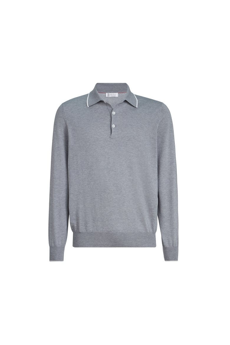 Cotton and cashmere knit polo, Alternate, color, Dark Grey